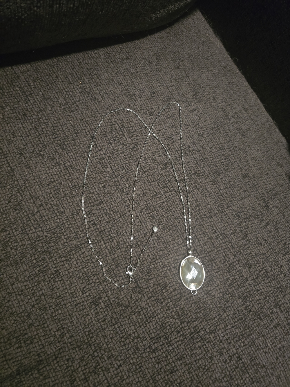 Clear Faceted Stone Necklace Marked "V"